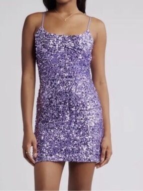 Lilac Iridescent Sequin Bodycon Dress Glam‎ Party Cocktail Size S